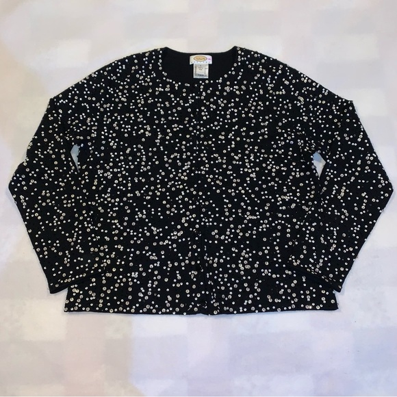 Talbots Cardigan Sweater Women's M Black Merino Wool Sequin Long Sleeve - Picture 1 of 8